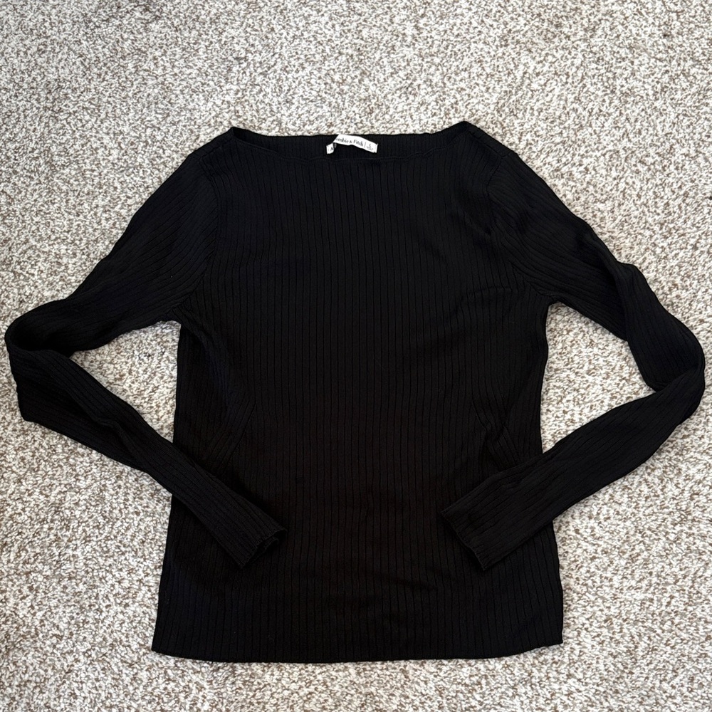 Abercrombie & Fitch Black Boatneck Ribbed Knit Top